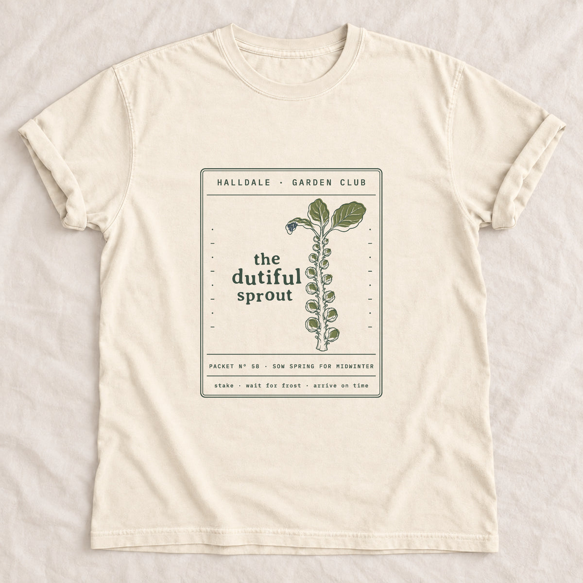 The Dutiful Sprout tee in Ivory, laid flat