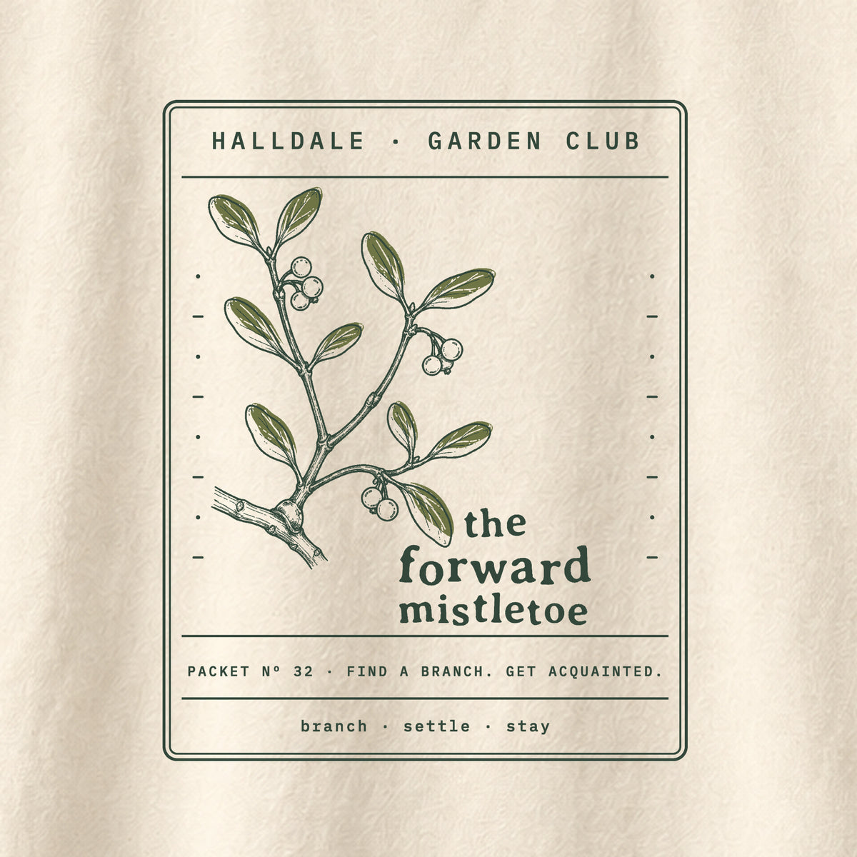The Forward Mistletoe tee in Ivory, close-up of the print