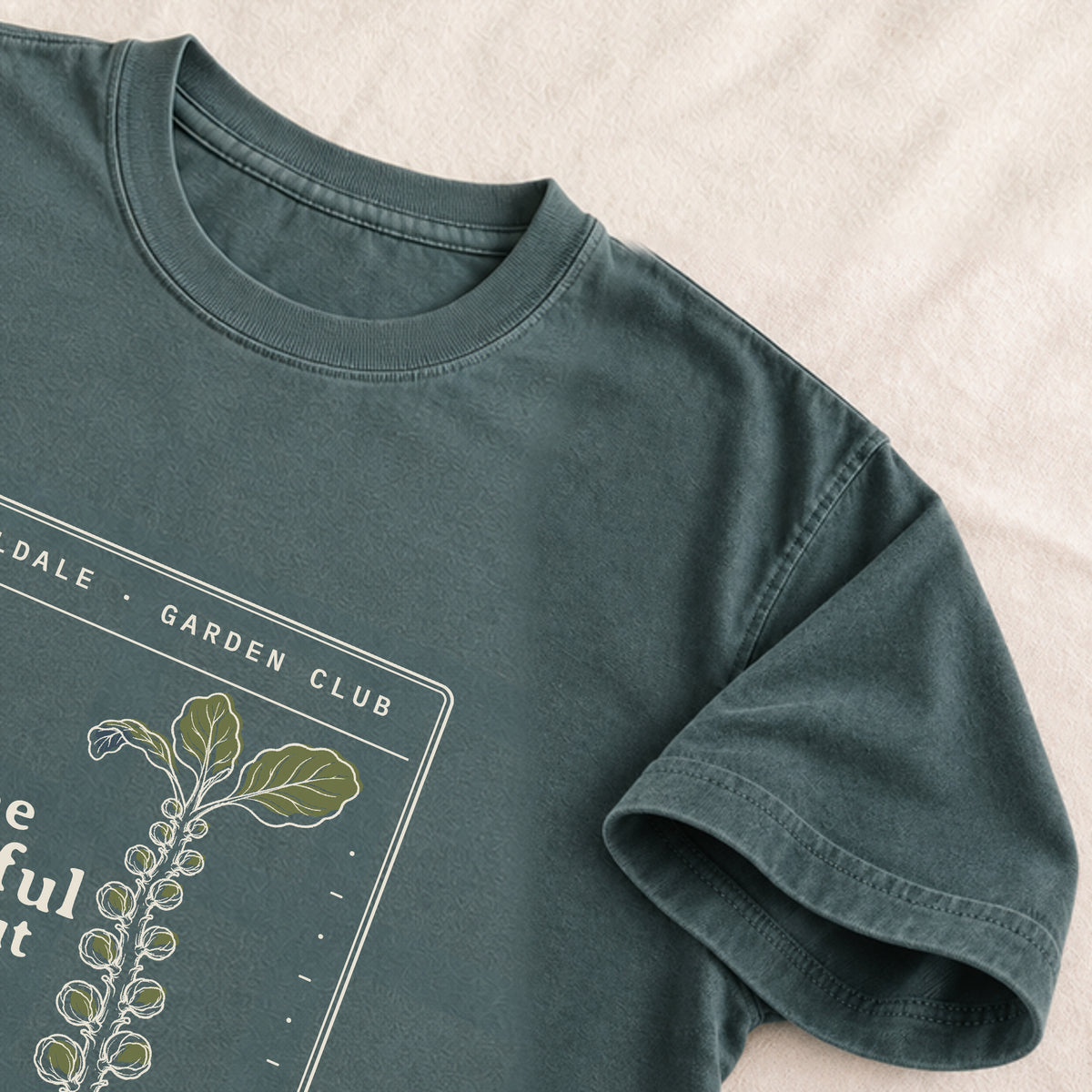 The Dutiful Sprout tee in Blue Spruce, detail