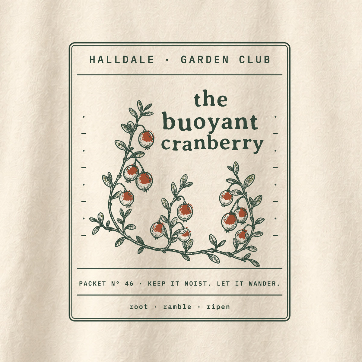 The Buoyant Cranberry tee in Ivory, close-up of the print