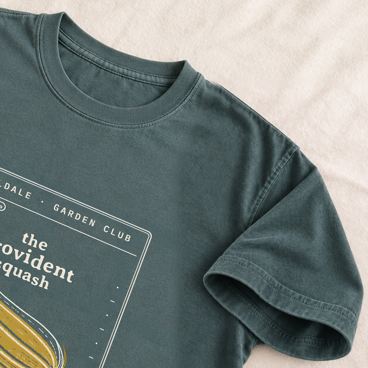 The Provident Squash tee in Blue Spruce, detail