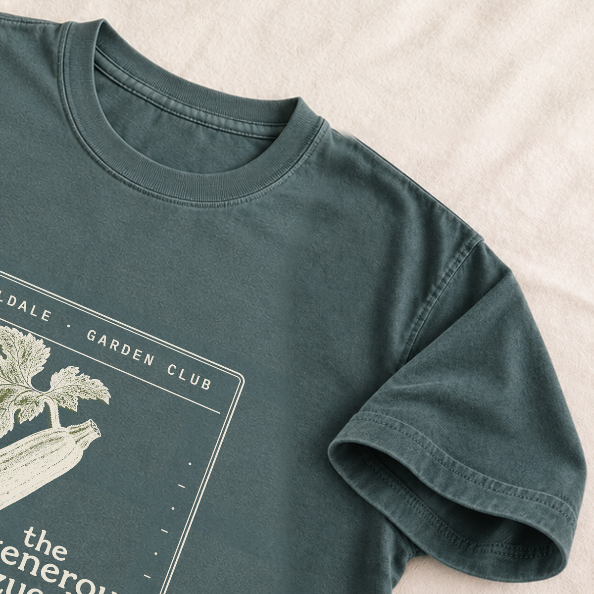 The Generous Zucchini tee in Blue Spruce, detail