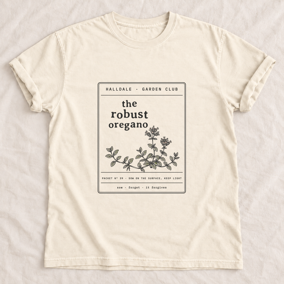 The Robust Oregano tee in Ivory, laid flat