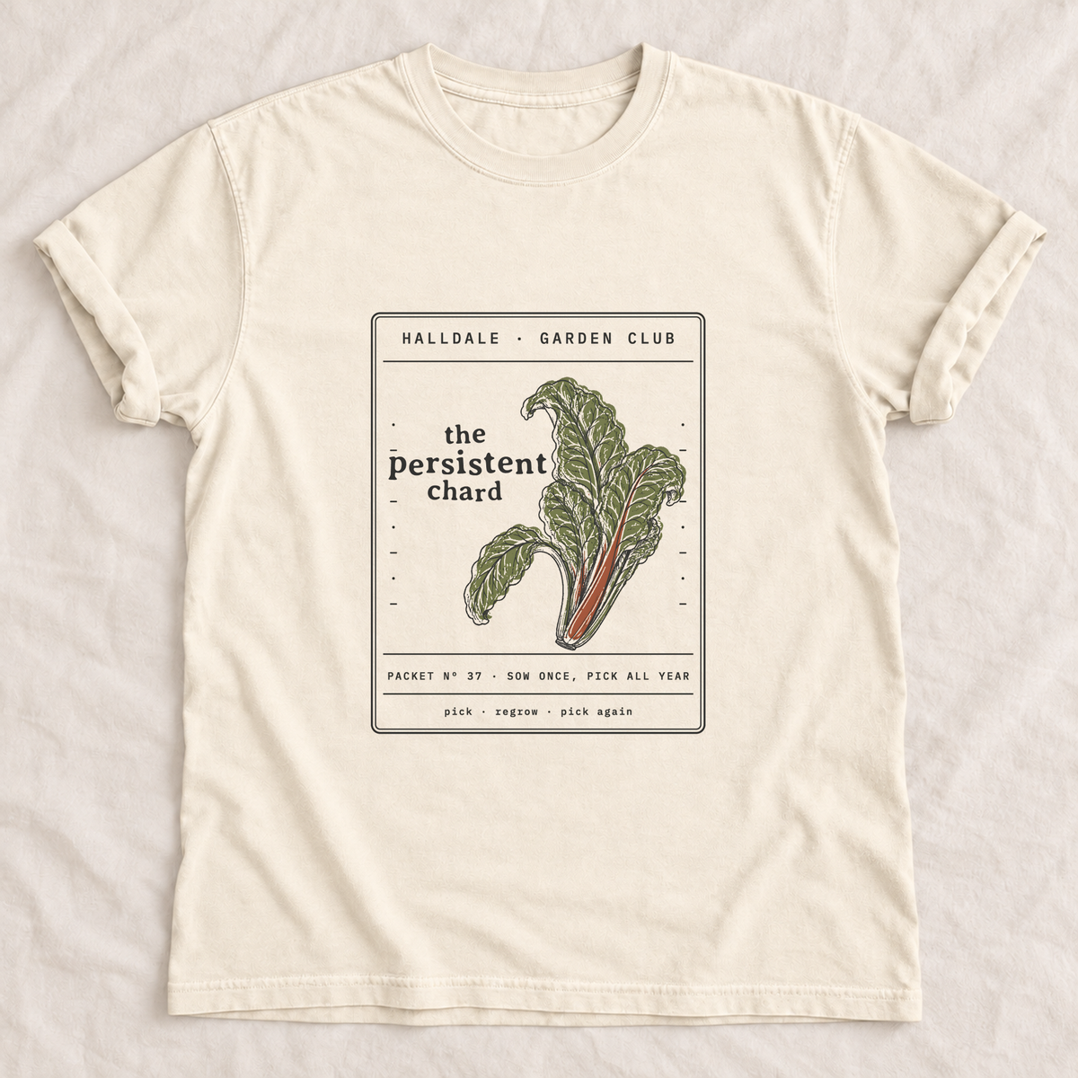 The Persistent Chard tee in Ivory, laid flat