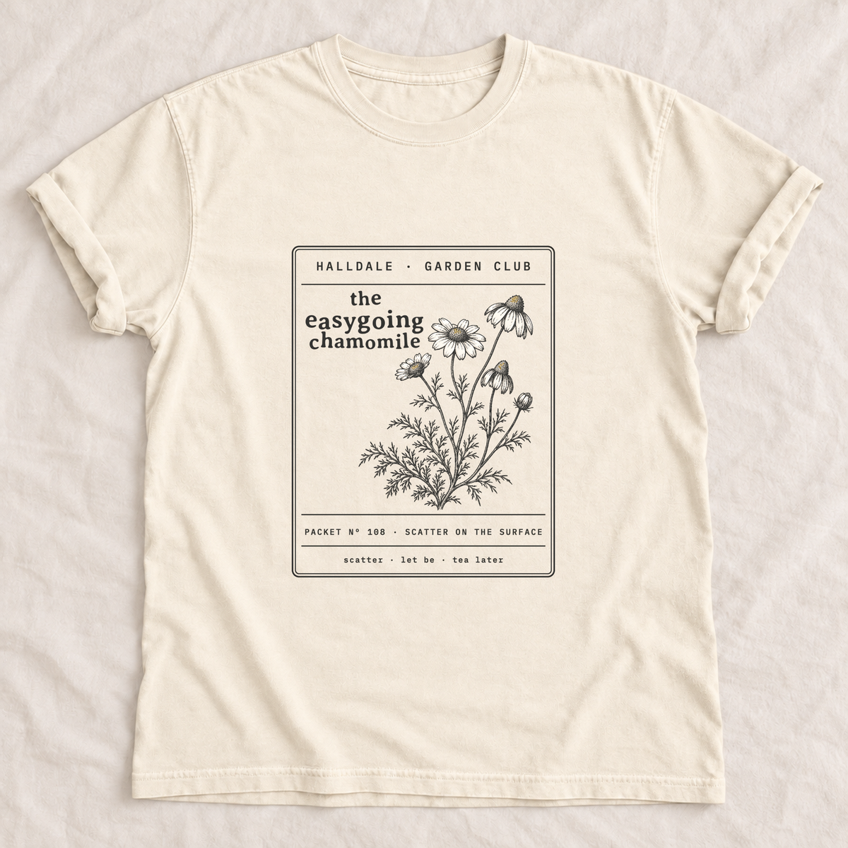 The Easygoing Chamomile tee in Ivory, laid flat