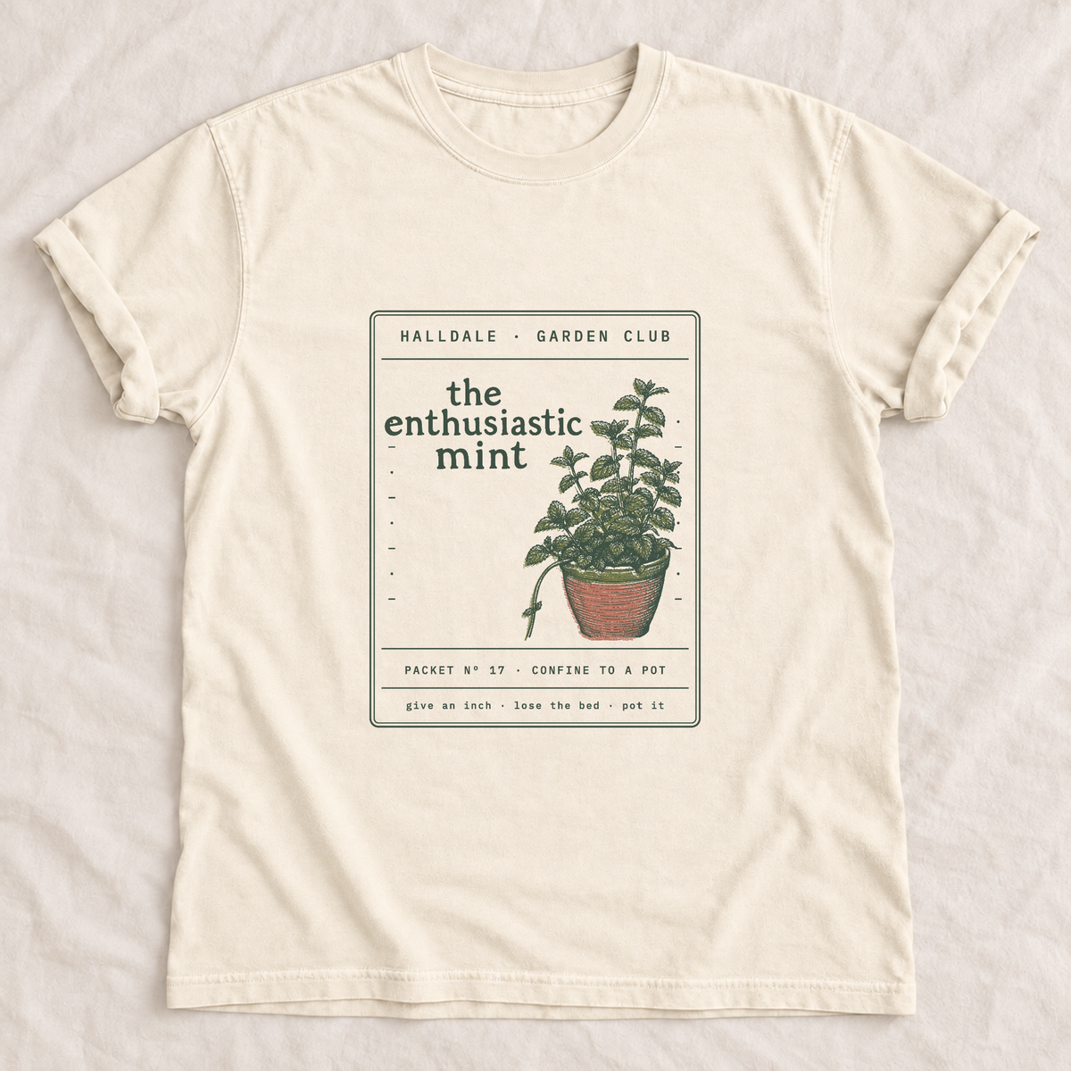 The Enthusiastic Mint tee in Ivory, laid flat