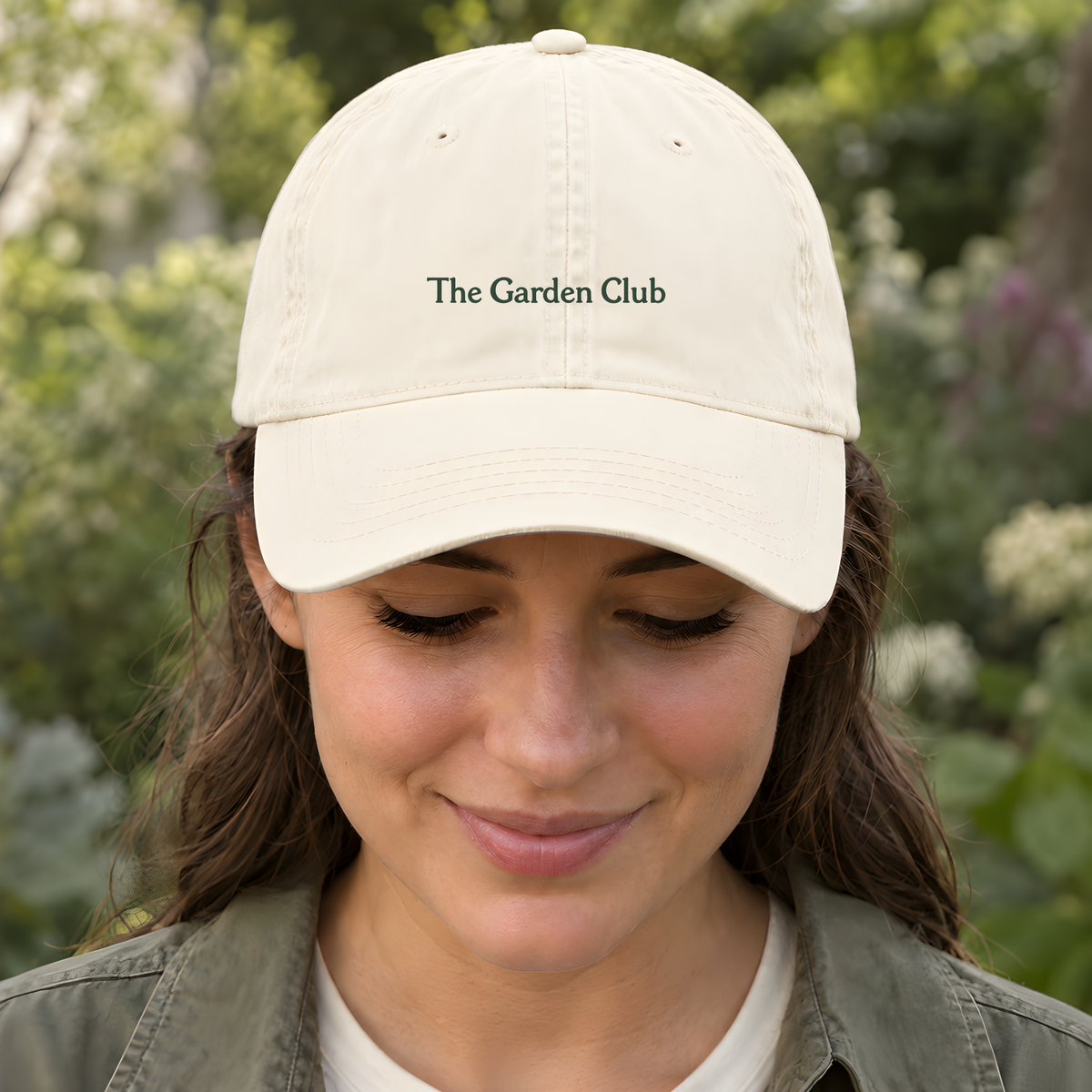 The Garden Cap in Ivory, worn