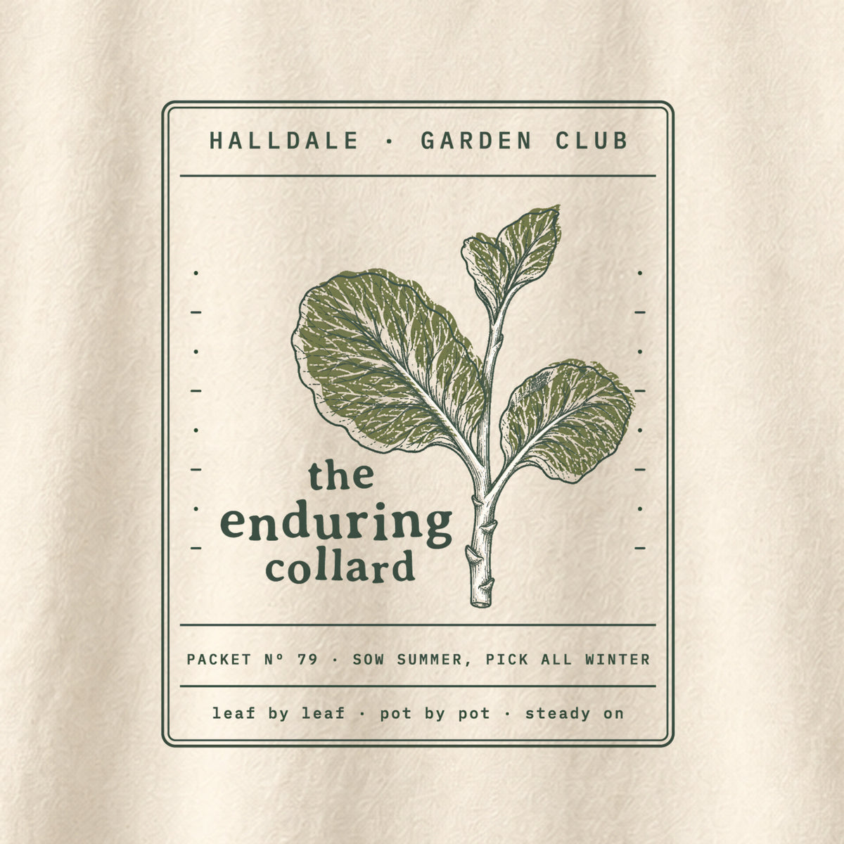 The Enduring Collard tee in Ivory, close-up of the print