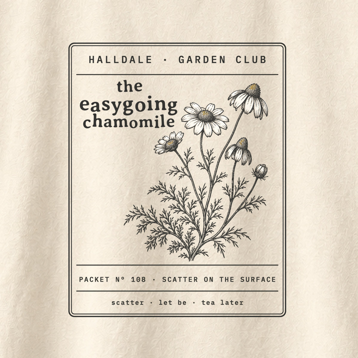 The Easygoing Chamomile tee in Ivory, close-up of the print