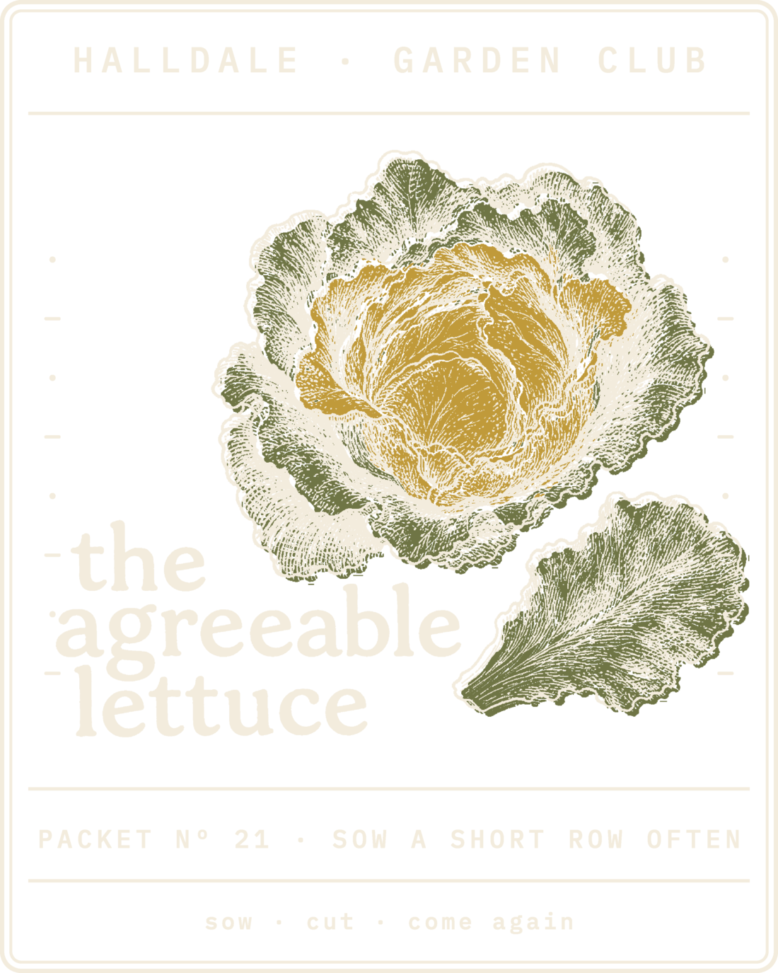 Seed packet Nº 21, The Agreeable Lettuce, printed in Paper, Olive and Mustard