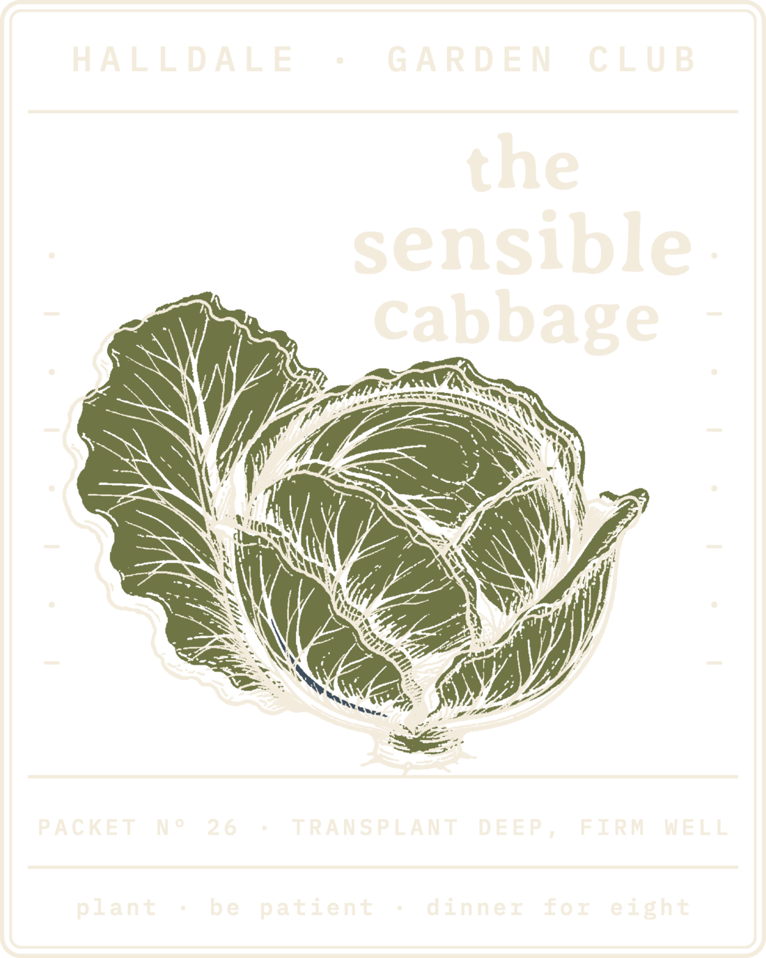 Seed packet Nº 26, The Sensible Cabbage, printed in Paper and Olive