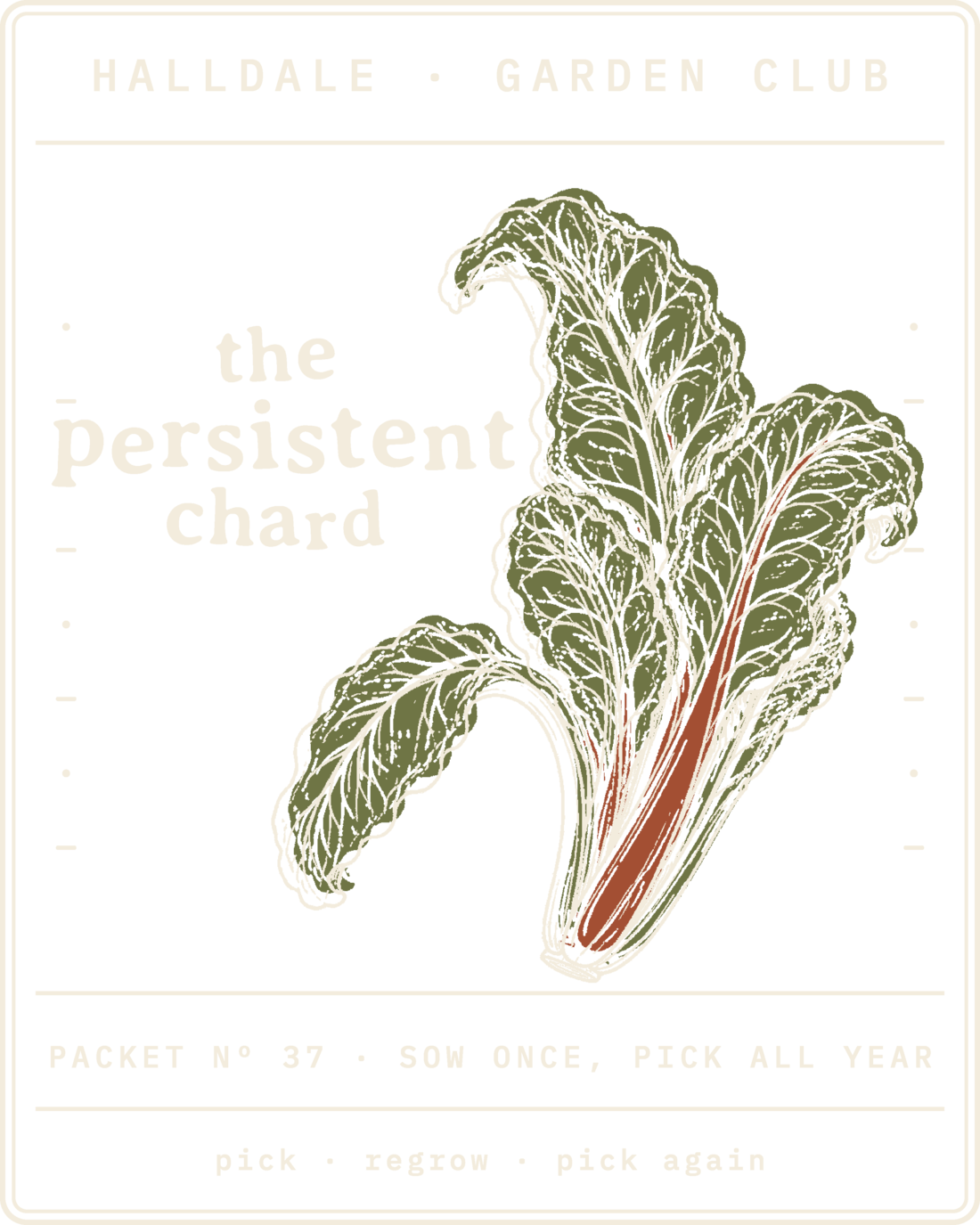 Seed packet Nº 37, The Persistent Chard, printed in Paper, Rust and Olive