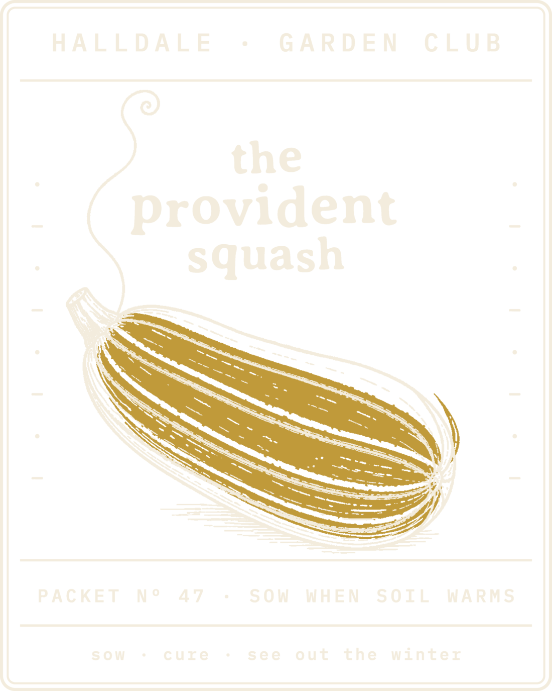 Seed packet Nº 47, The Provident Squash, printed in Paper and Mustard