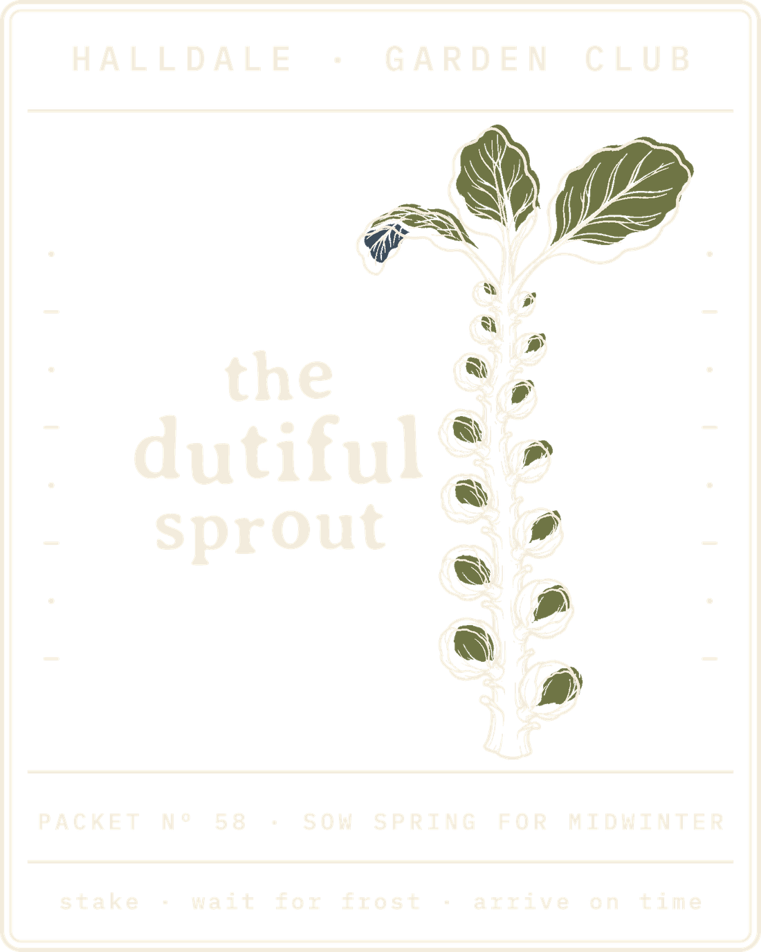 Seed packet Nº 58, The Dutiful Sprout, printed in Paper, Olive and Faded Navy