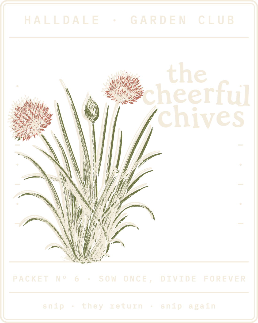 Seed packet Nº 6, The Cheerful Chives, printed in Paper, Clay and Olive