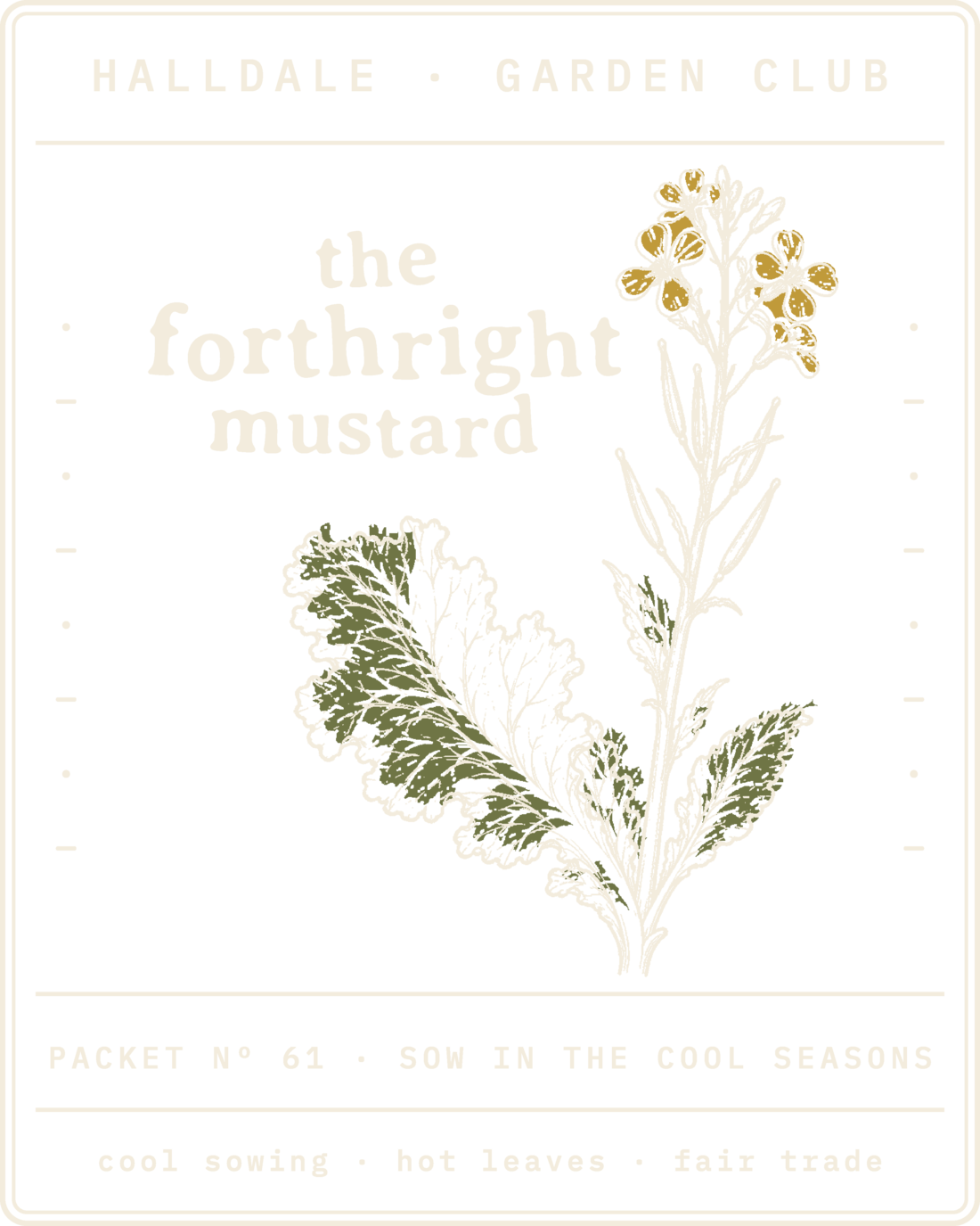 Seed packet Nº 61, The Forthright Mustard, printed in Paper, Olive and Mustard