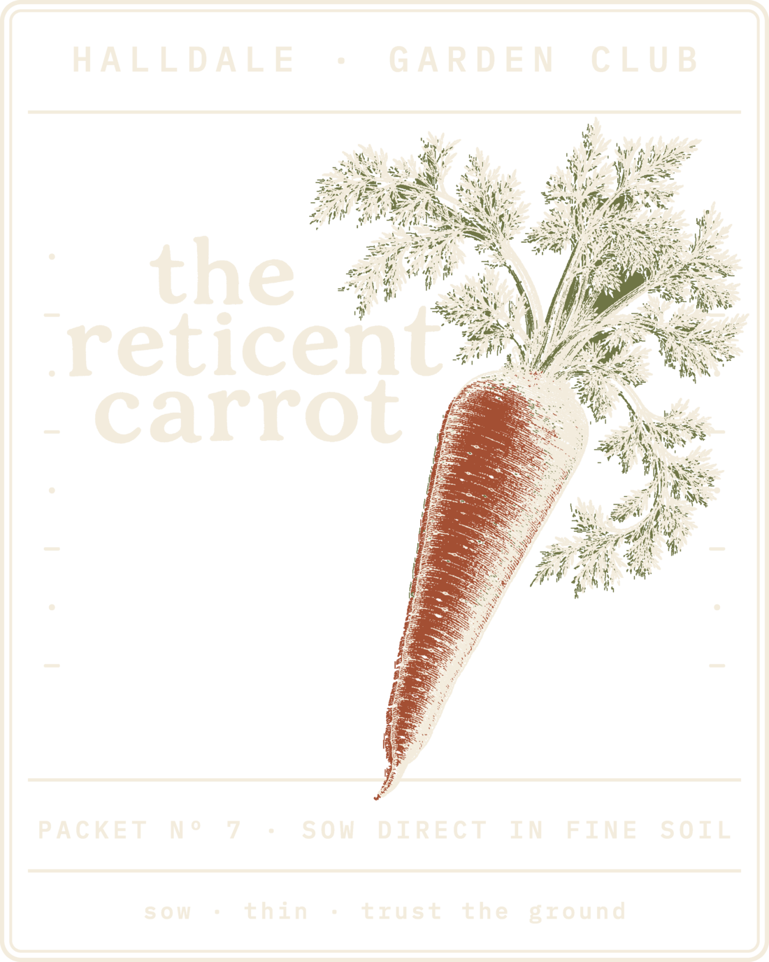 Seed packet Nº 7, The Reticent Carrot, printed in Paper, Rust and Olive