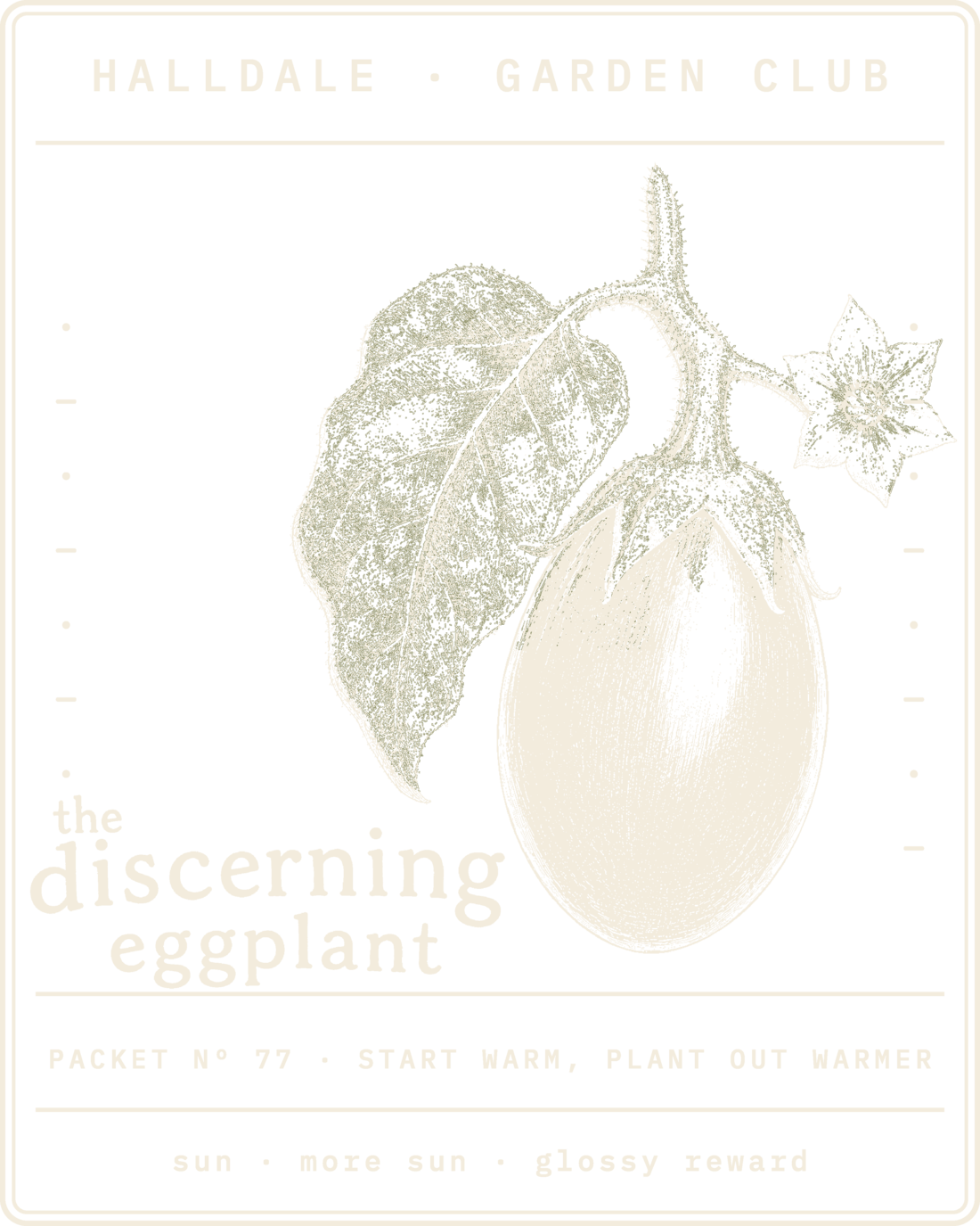 Seed packet Nº 77, The Discerning Eggplant, printed in Paper