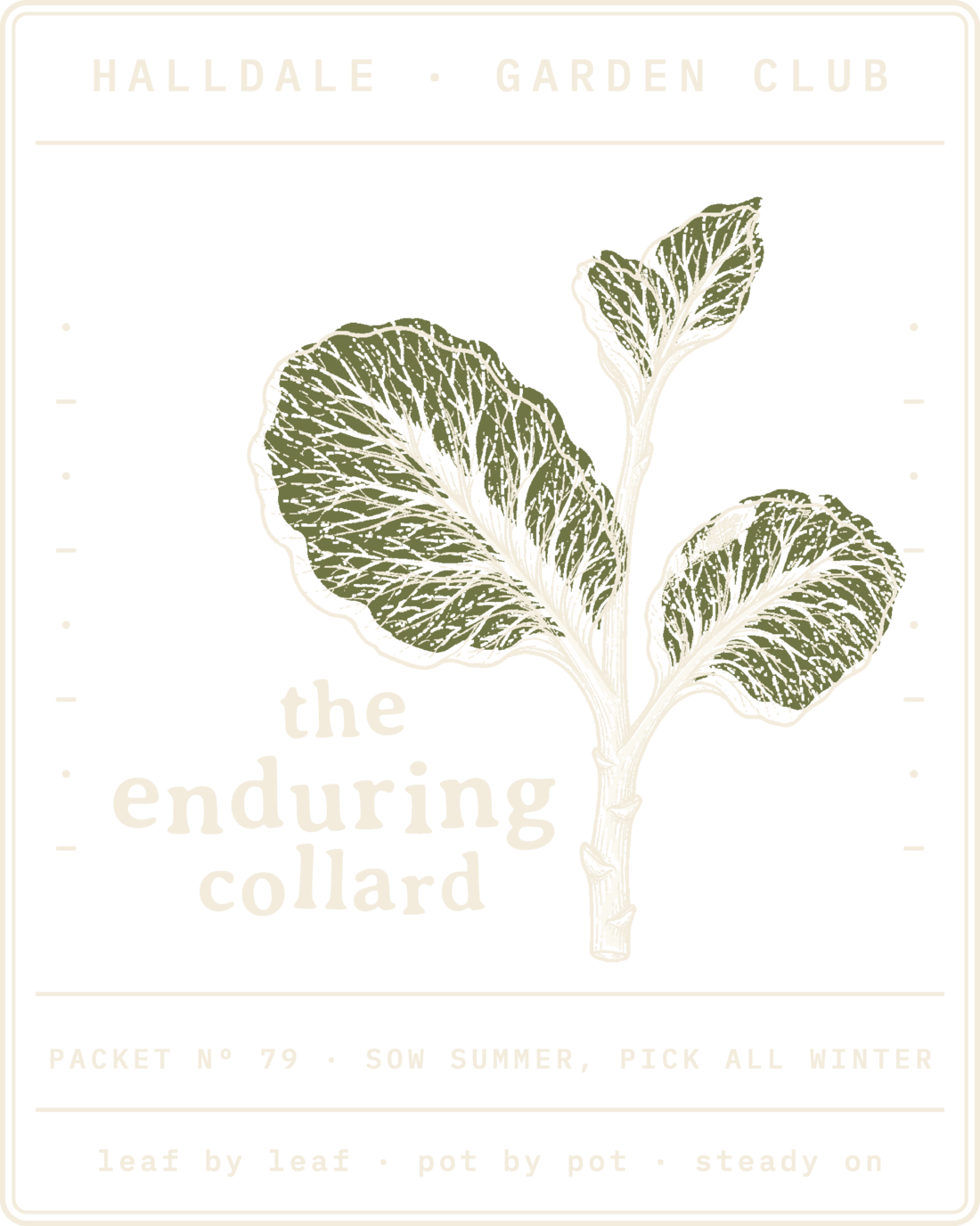 Seed packet Nº 79, The Enduring Collard, printed in Paper, Olive and Aged White