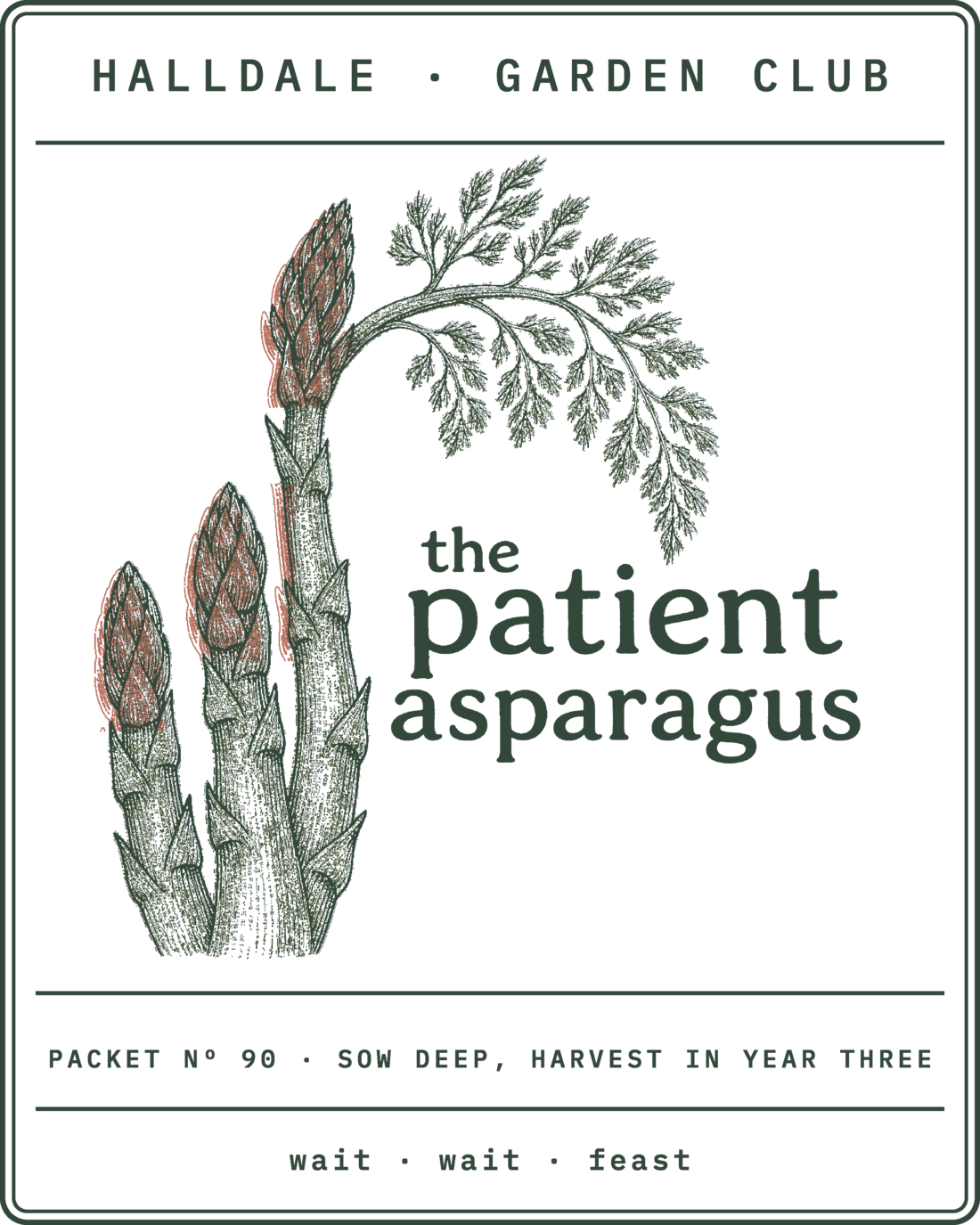 Seed packet Nº 90, The Patient Asparagus, printed in Forest and Clay
