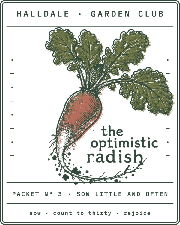 Packet Nº 3, The Optimistic Radish, with its original illustrated packet frame.